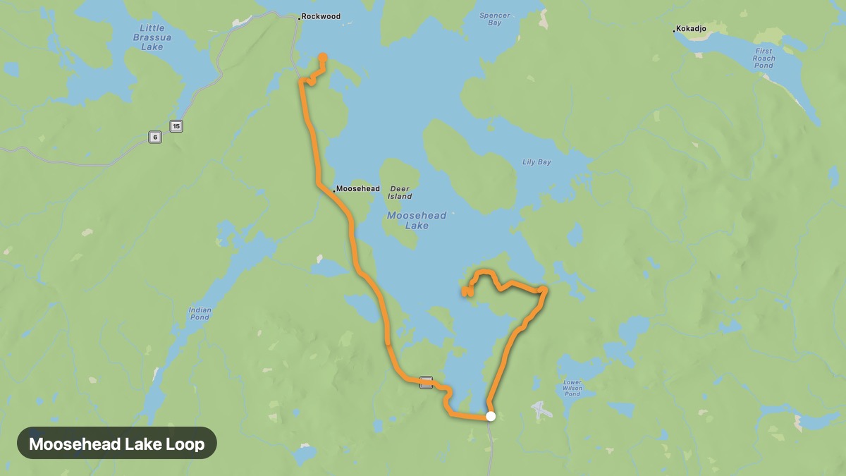 Карта на мото маршрута Moosehead Lake Loop