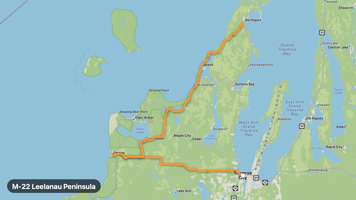 Карта на мото маршрута M-22 Leelanau Peninsula