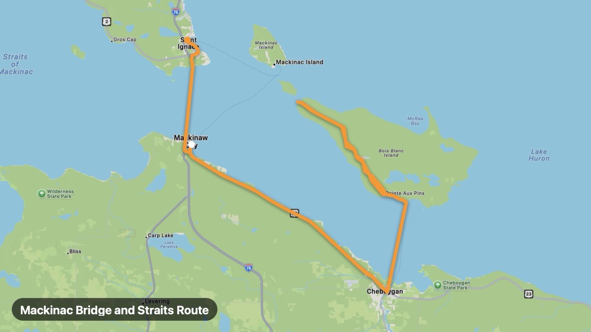 Карта на мото маршрута Mackinac Bridge and Straits Route