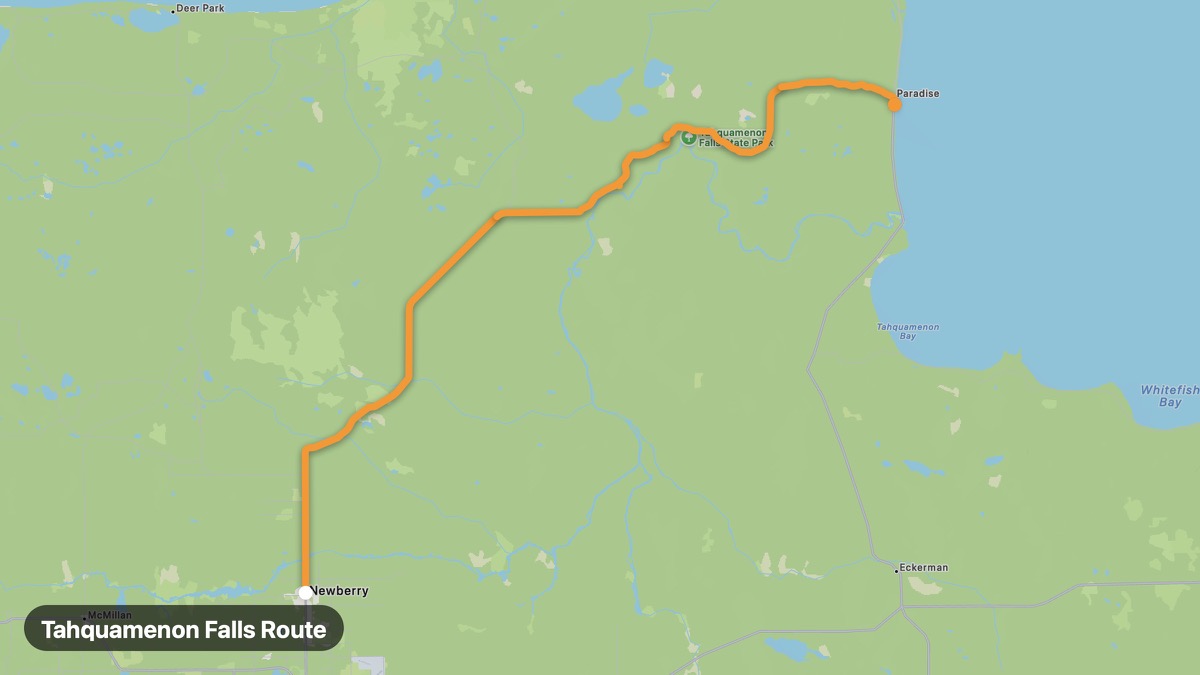 Карта на мото маршрута Tahquamenon Falls Route