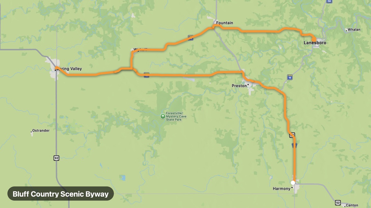 Карта на мото маршрута Bluff Country Scenic Byway