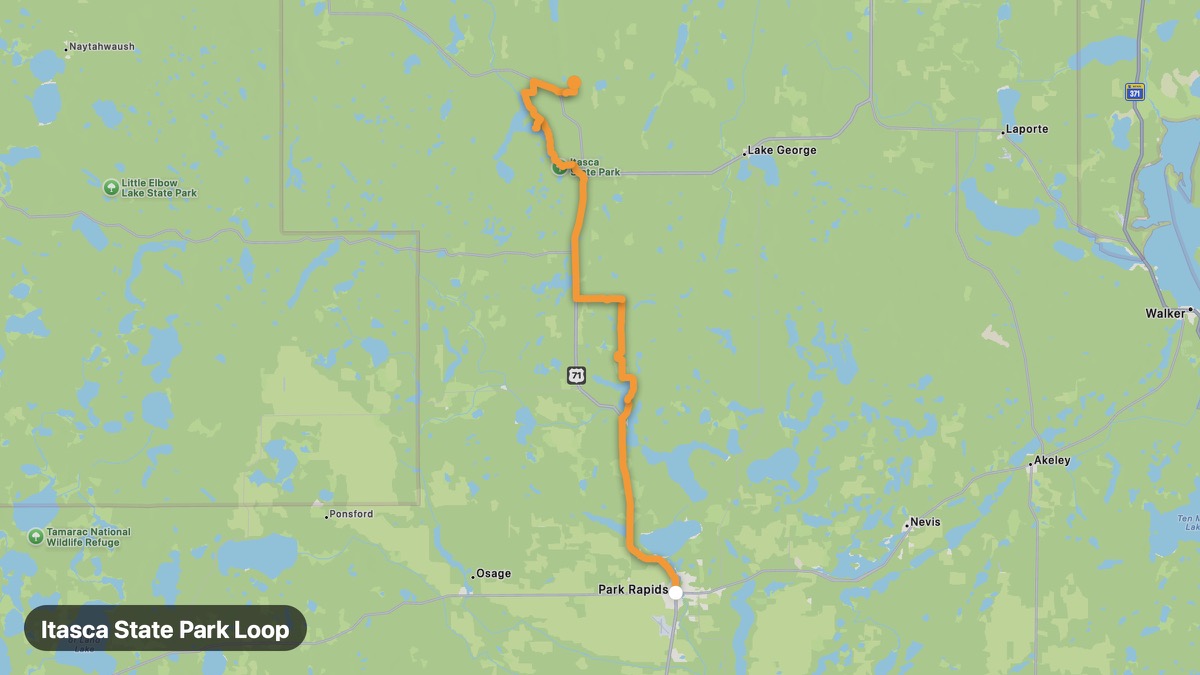 Карта на мото маршрута Itasca State Park Loop