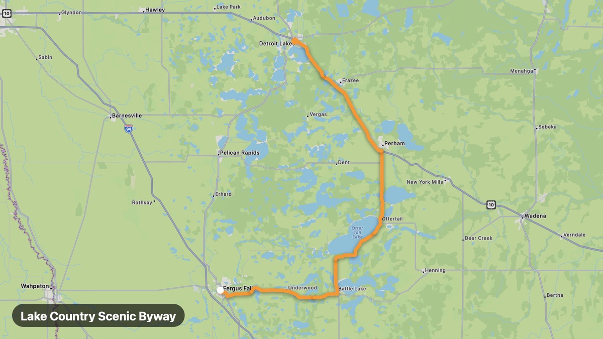 Карта на мото маршрута Lake Country Scenic Byway