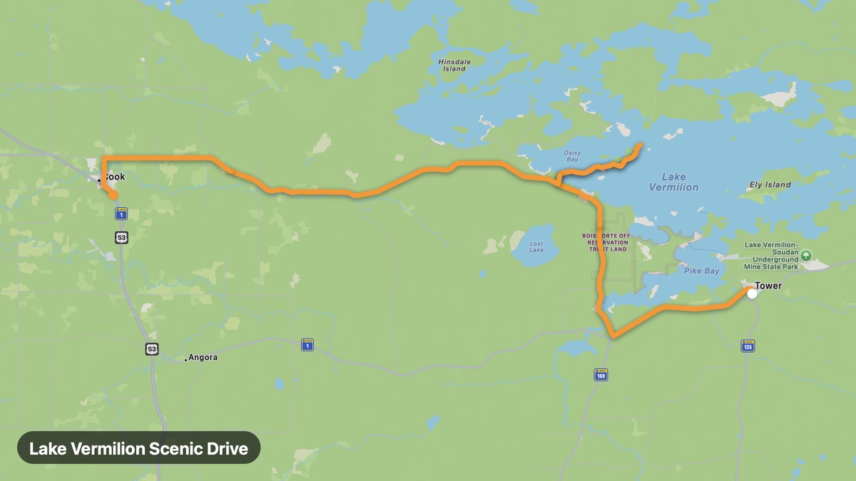 Map of the Lake Vermilion Scenic Drive motorcycle route