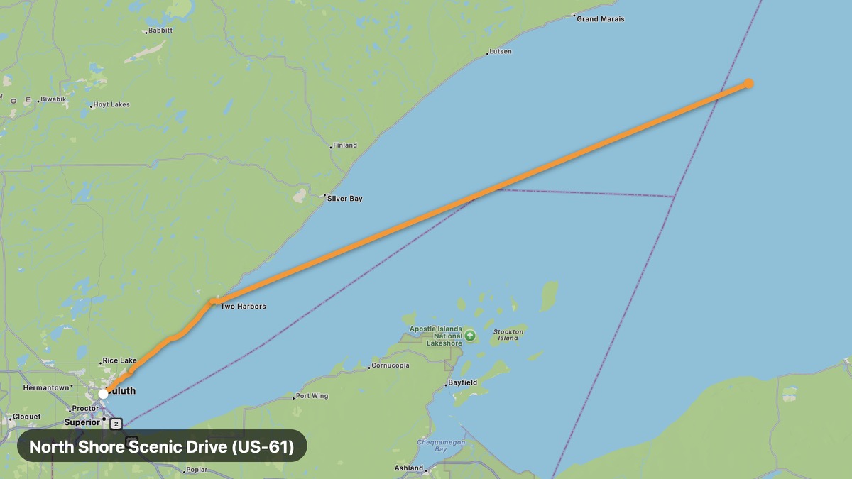 Map of the North Shore Scenic Drive (US-61) motorcycle route