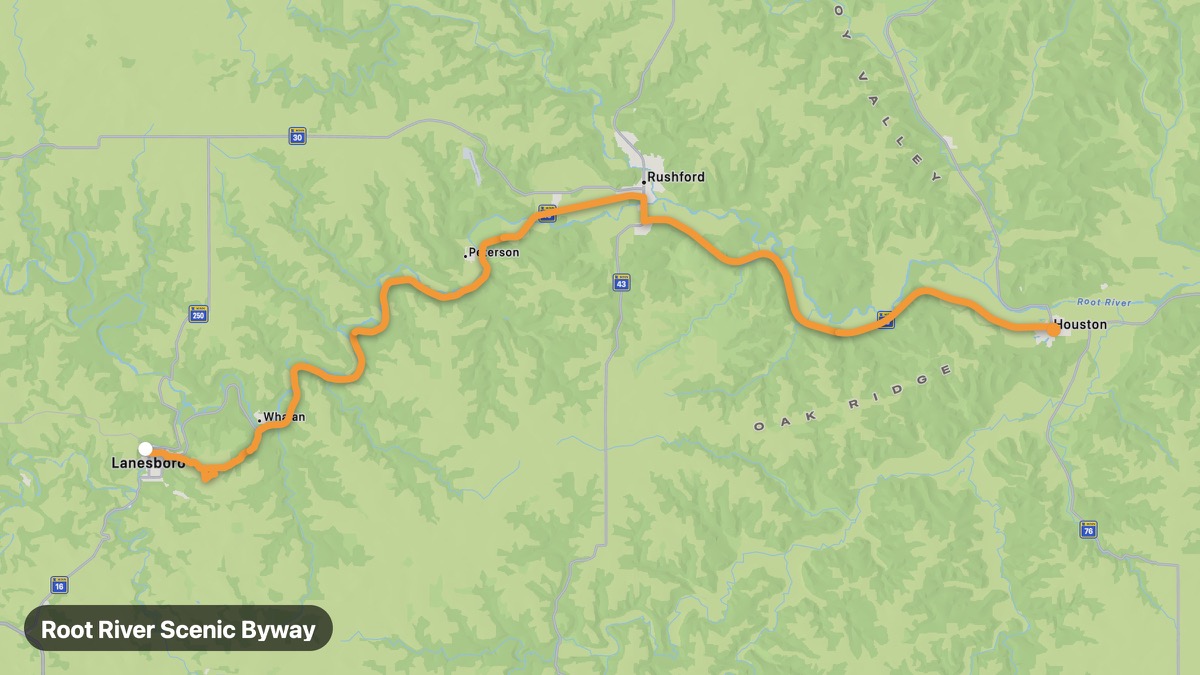 Карта на мото маршрута Root River Scenic Byway