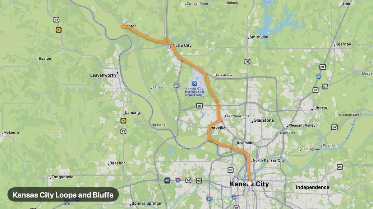 Карта на мото маршрута Kansas City Loops and Bluffs