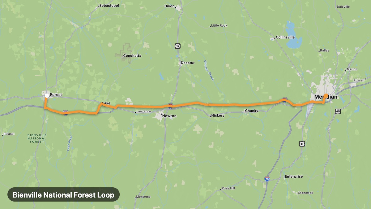 Карта на мото маршрута Bienville National Forest Loop