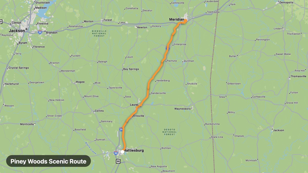 Карта на мото маршрута Piney Woods Scenic Route