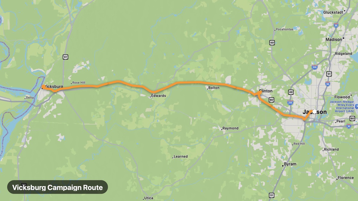 Карта на мото маршрута Vicksburg Campaign Route