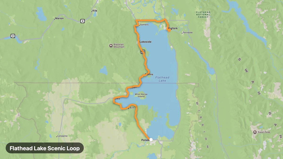 Карта на мото маршрута Flathead Lake Scenic Loop
