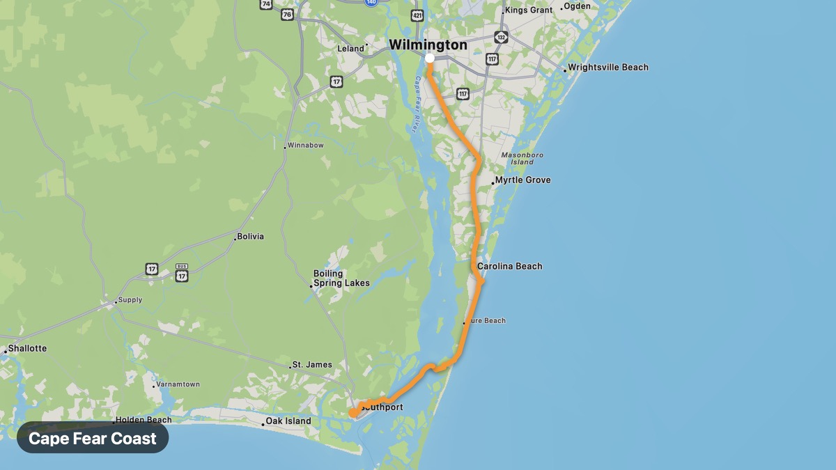 Map of the Cape Fear Coast motorcycle route