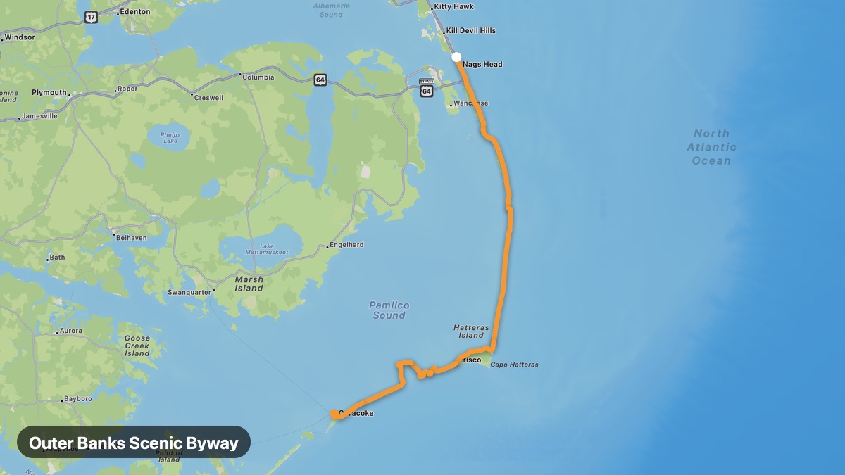 Карта на мото маршрута Outer Banks Scenic Byway