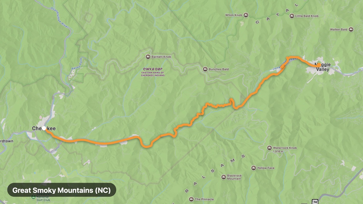 Карта на мото маршрута Great Smoky Mountains (NC)