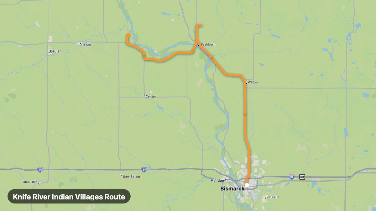 Map of the Knife River Indian Villages Route motorcycle route