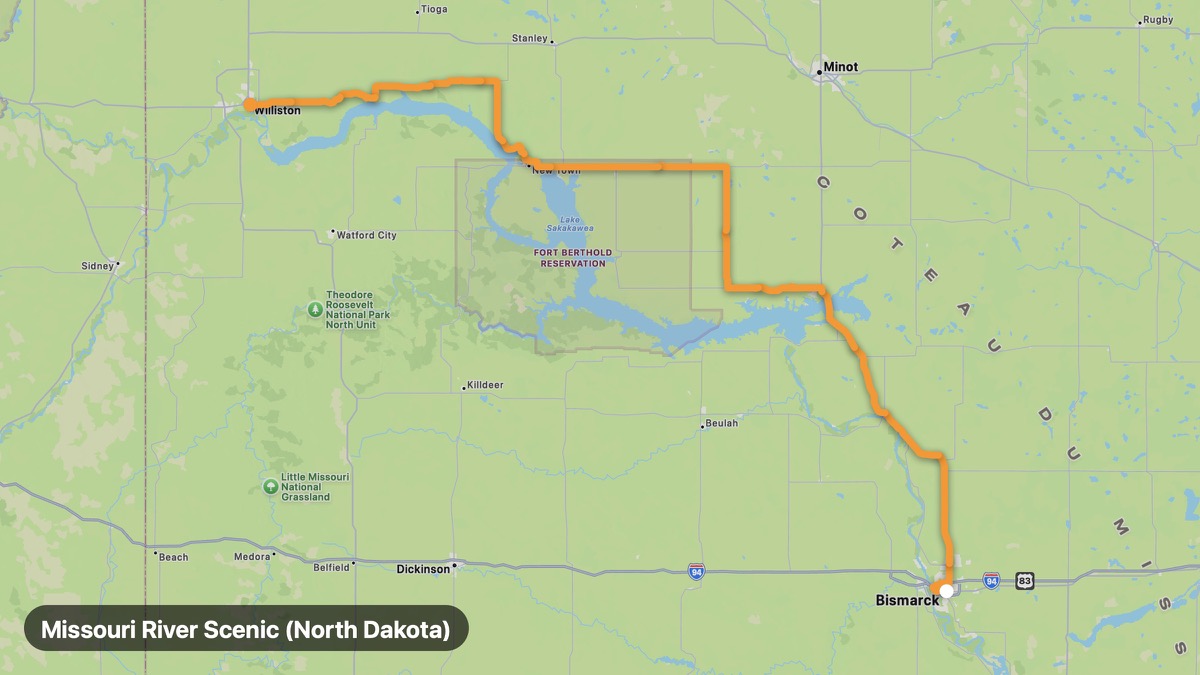 Карта на мото маршрута Missouri River Scenic (North Dakota)