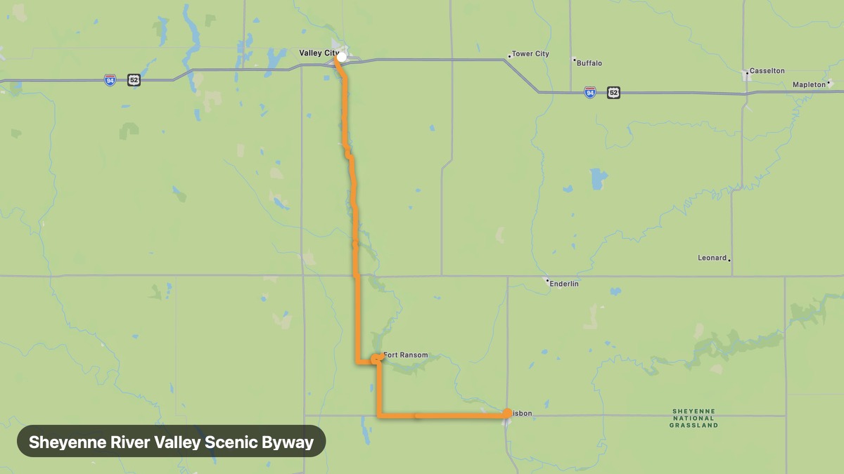 Карта на мото маршрута Sheyenne River Valley Scenic Byway