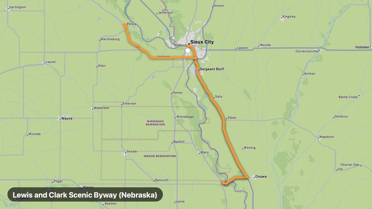 Карта на мото маршрута Lewis and Clark Scenic Byway (Nebraska)