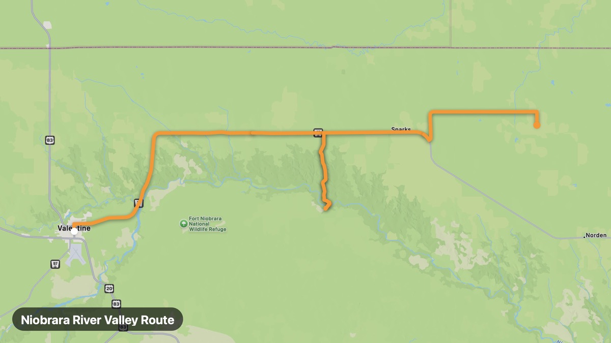 Карта на мото маршрута Niobrara River Valley Route
