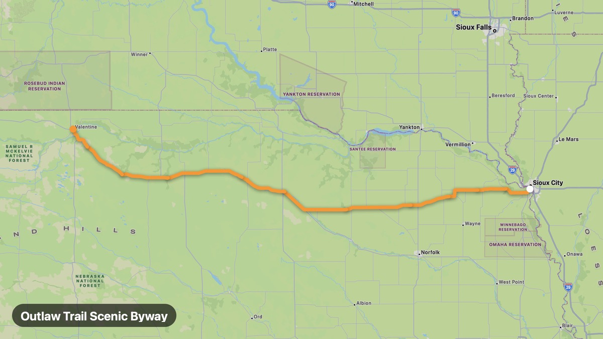 Карта на мото маршрута Outlaw Trail Scenic Byway