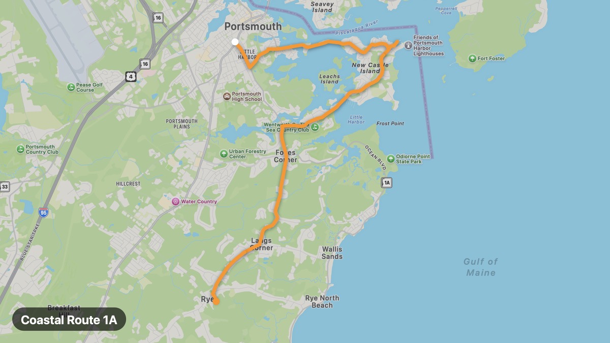 Map of the Coastal Route 1A motorcycle route