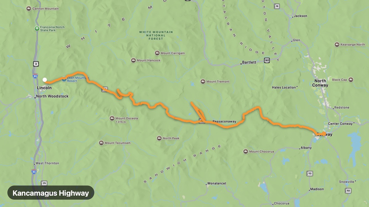 Карта на мото маршрута Kancamagus Highway