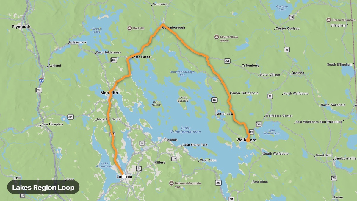 Карта на мото маршрута Lakes Region Loop