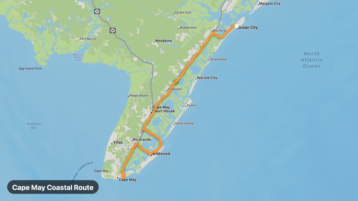 Карта на мото маршрута Cape May Coastal Route