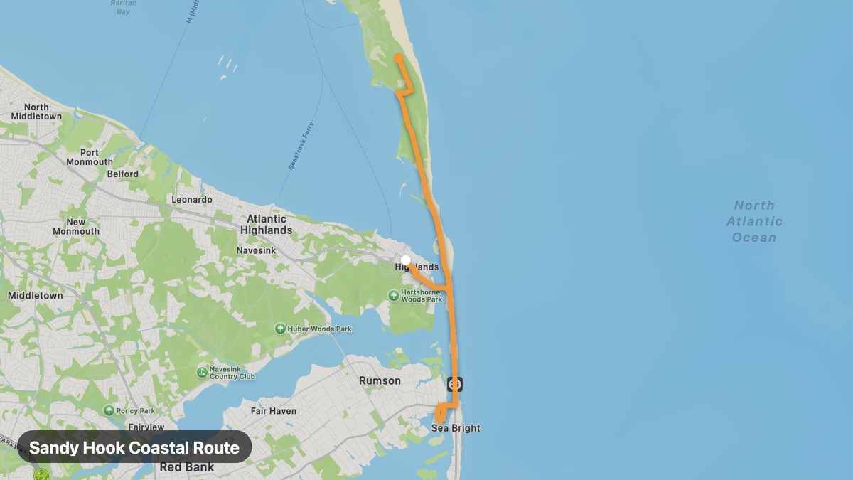 Карта на мото маршрута Sandy Hook Coastal Route
