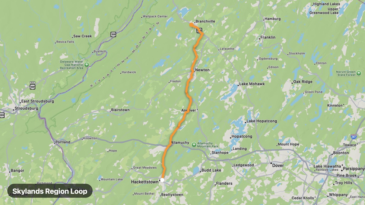 Map of the Skylands Region Loop motorcycle route