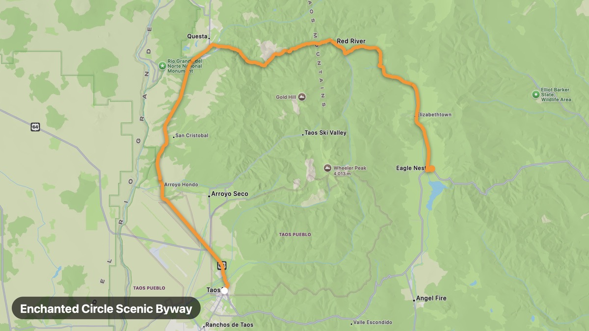Карта на мото маршрута Enchanted Circle Scenic Byway