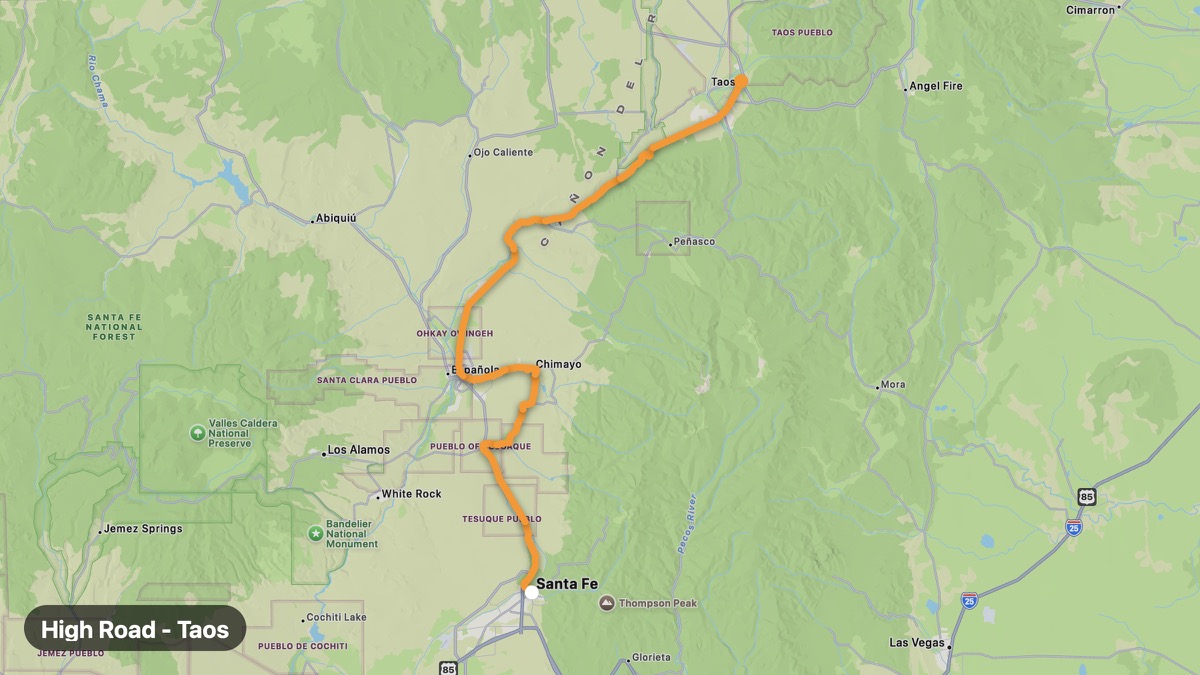 Карта на мото маршрута High Road to Taos