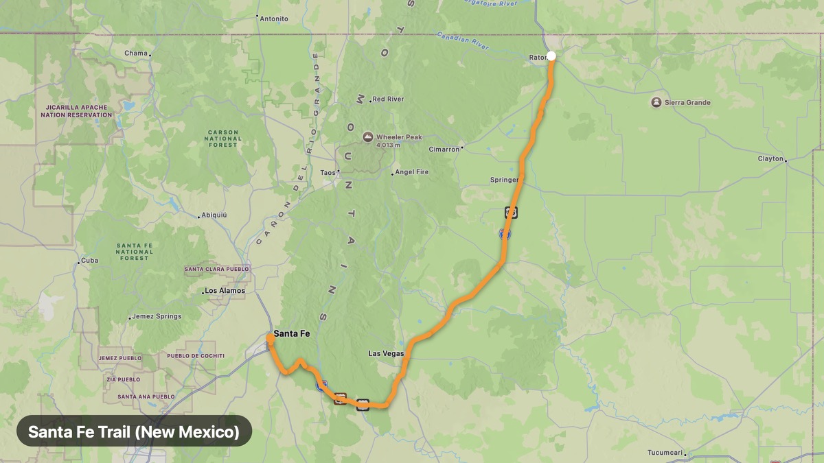 Map of the Santa Fe Trail (New Mexico) motorcycle route