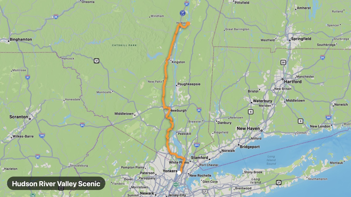 Map of the Hudson River Valley Scenic motorcycle route