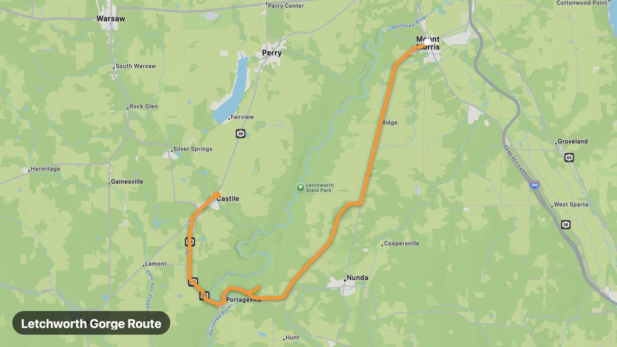 Карта на мото маршрута Letchworth Gorge Route