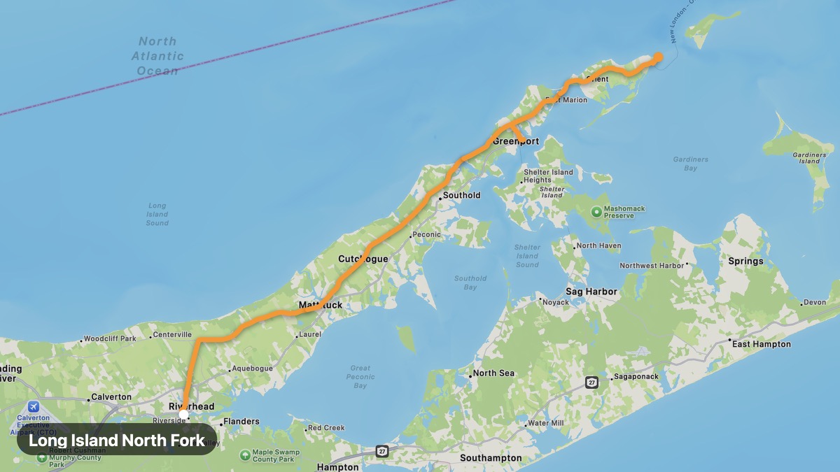 Карта на мото маршрута Long Island North Fork