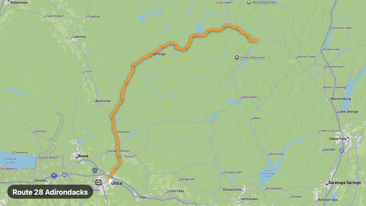 Карта на мото маршрута Route 28 Adirondacks