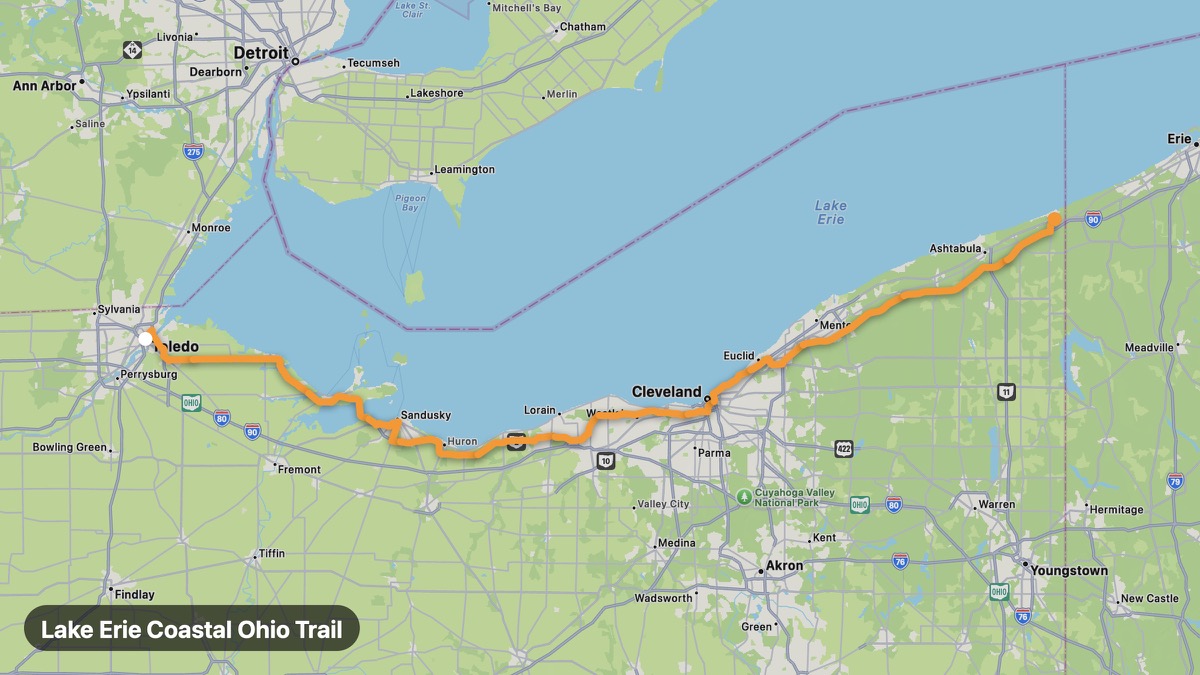 Карта на мото маршрута Lake Erie Coastal Ohio Trail
