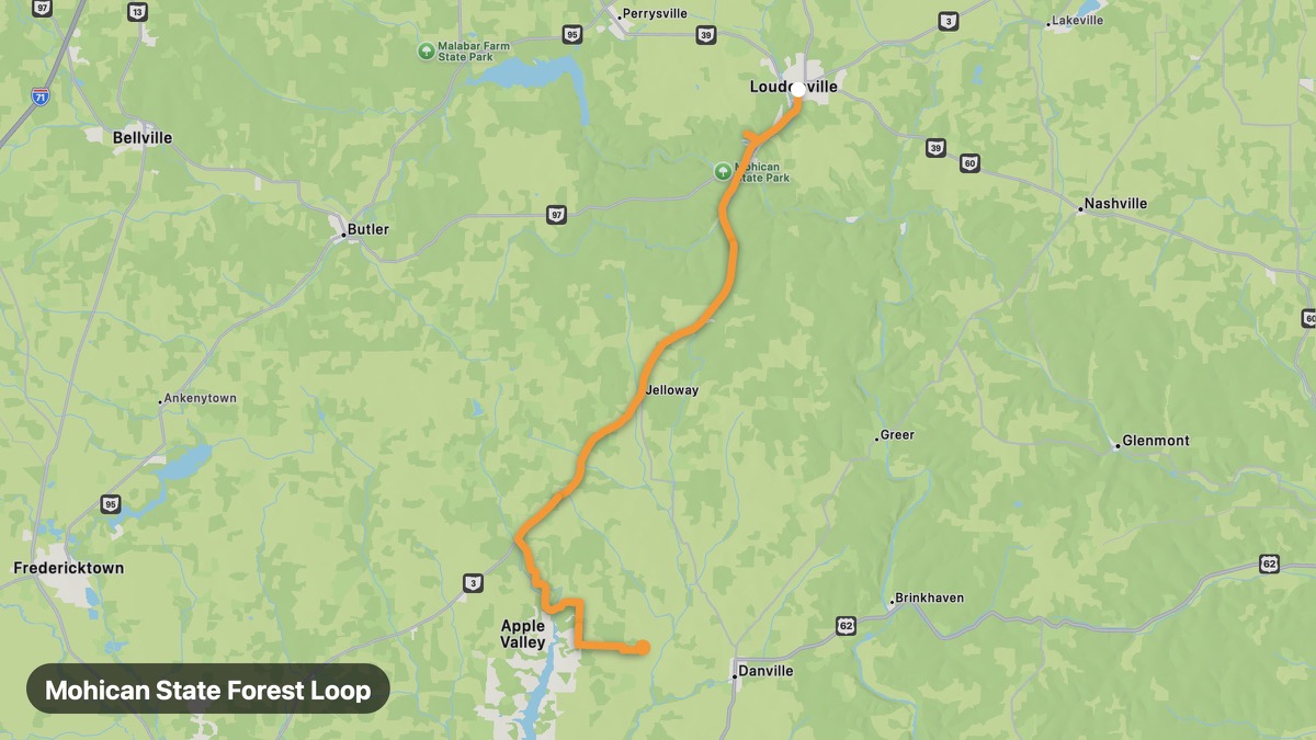 Карта на мото маршрута Mohican State Forest Loop