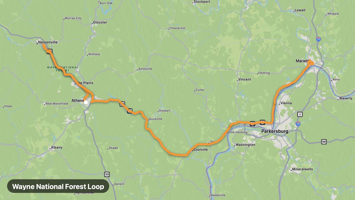 Карта на мото маршрута Wayne National Forest Loop