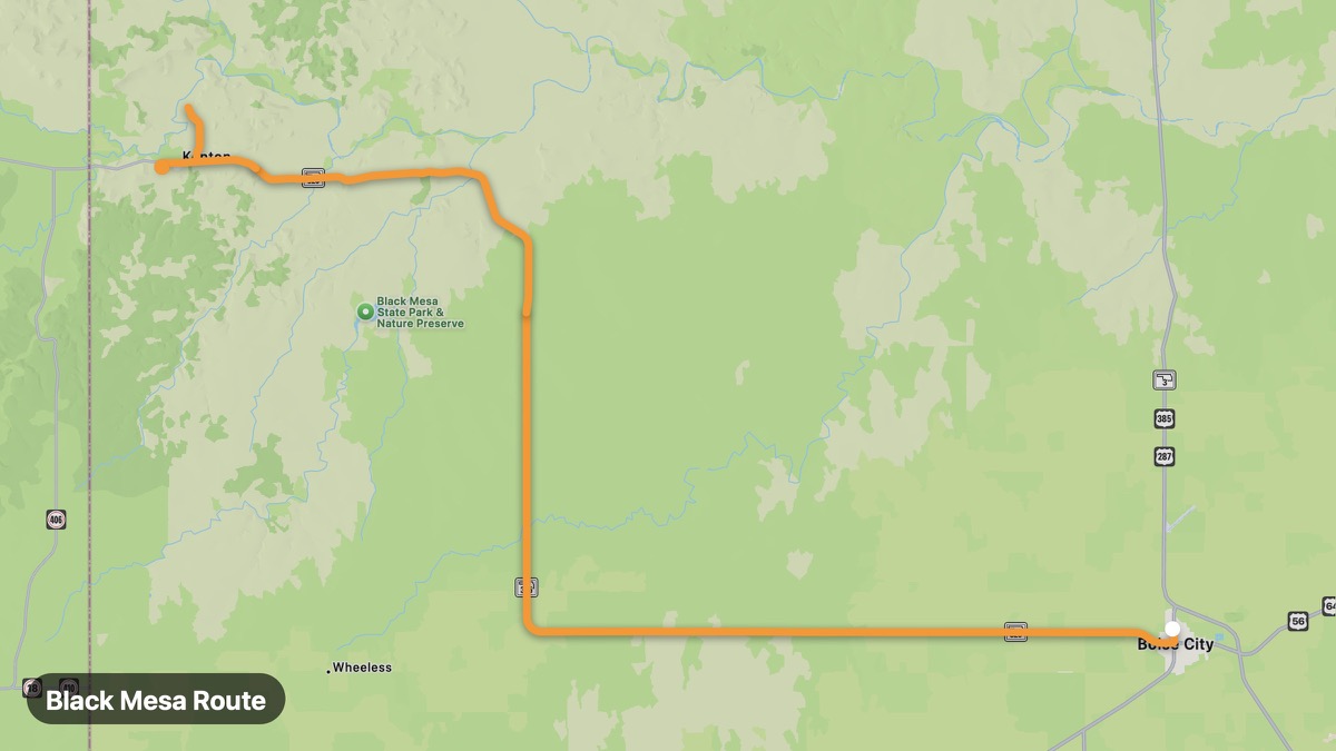 Карта на мото маршрута Black Mesa Route