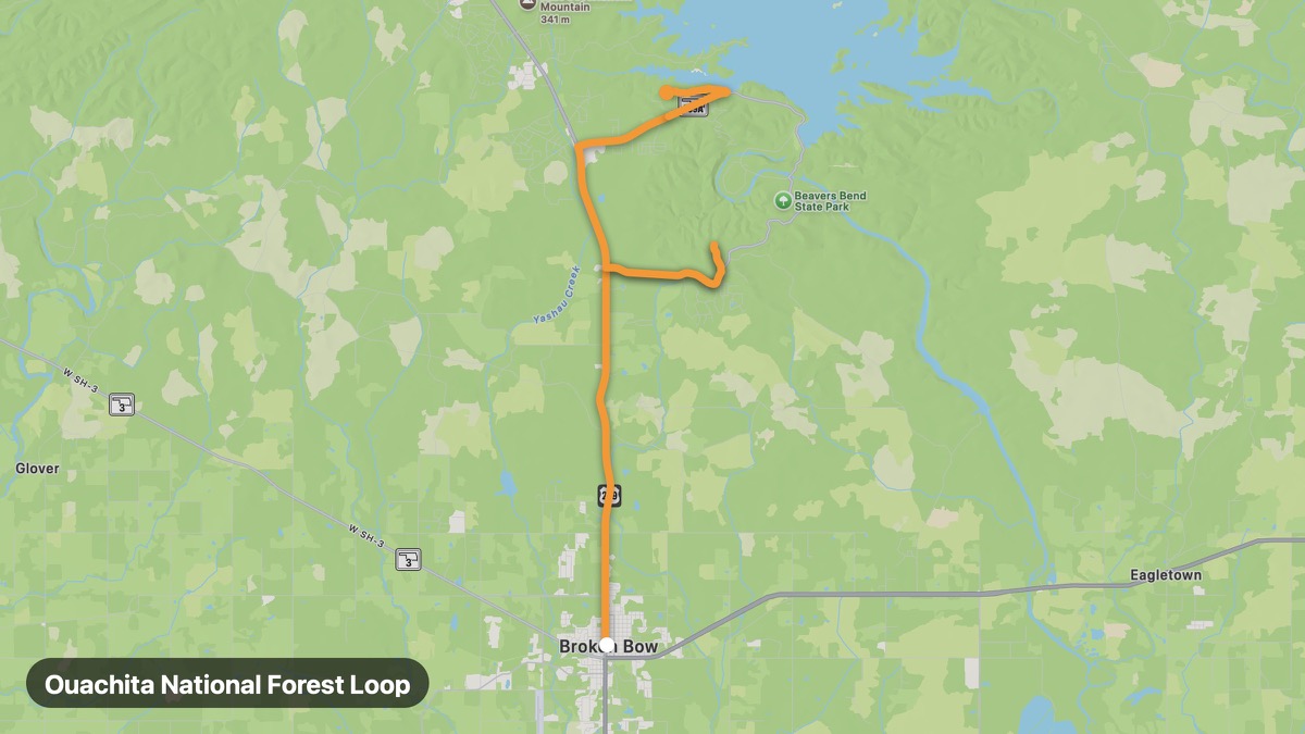 Карта на мото маршрута Ouachita National Forest Loop