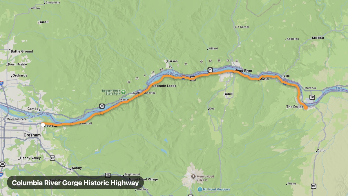 Карта на мото маршрута Columbia River Gorge Historic Highway
