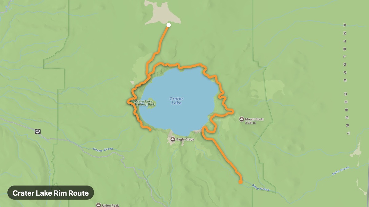 Карта на мото маршрута Crater Lake Rim Route