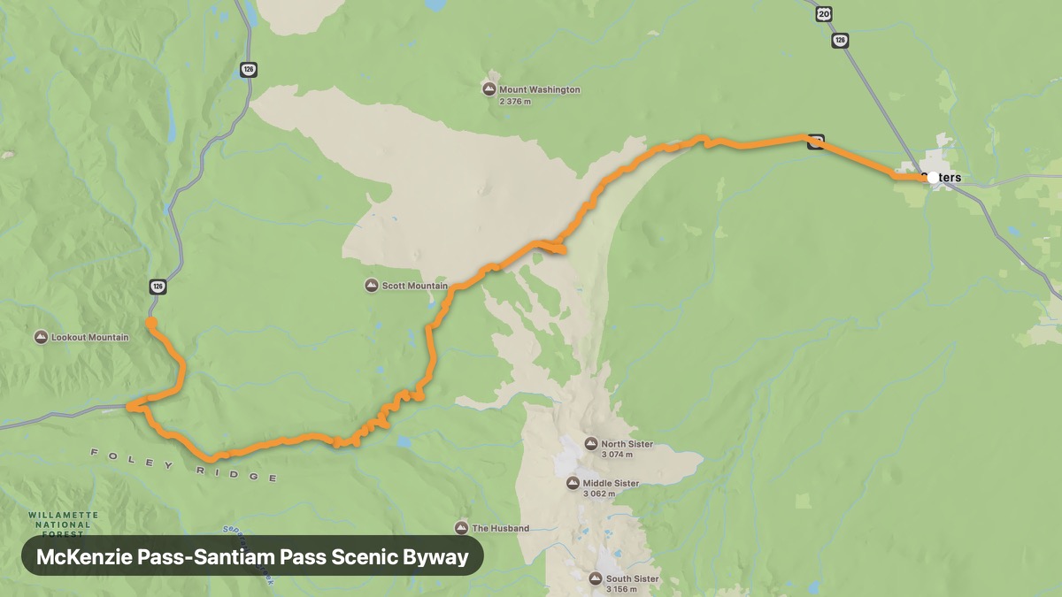 Карта на мото маршрута McKenzie Pass-Santiam Pass Scenic Byway