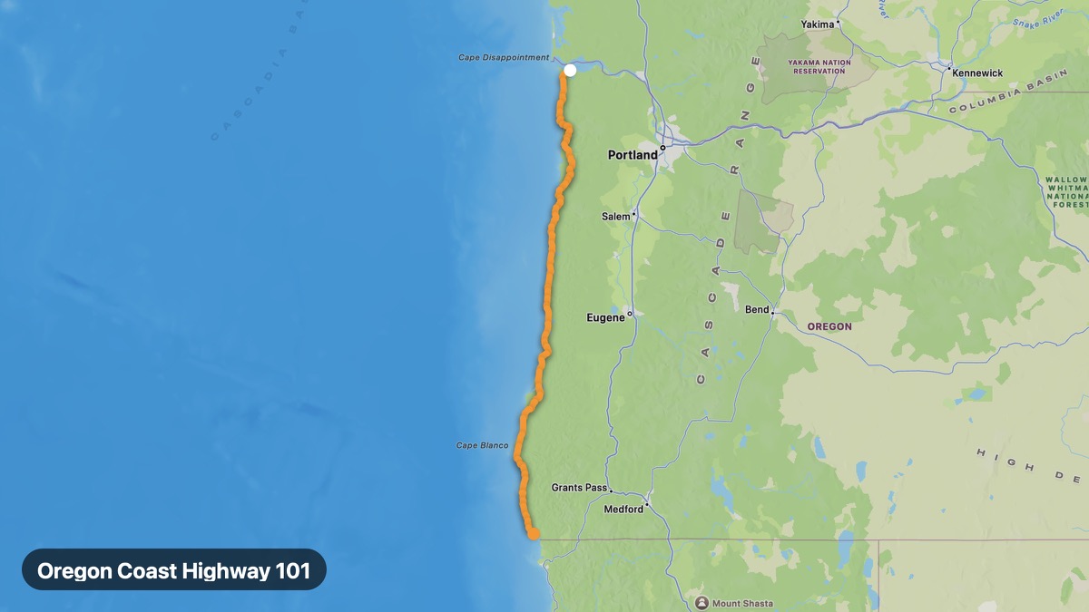 Карта на мото маршрута Oregon Coast Highway 101