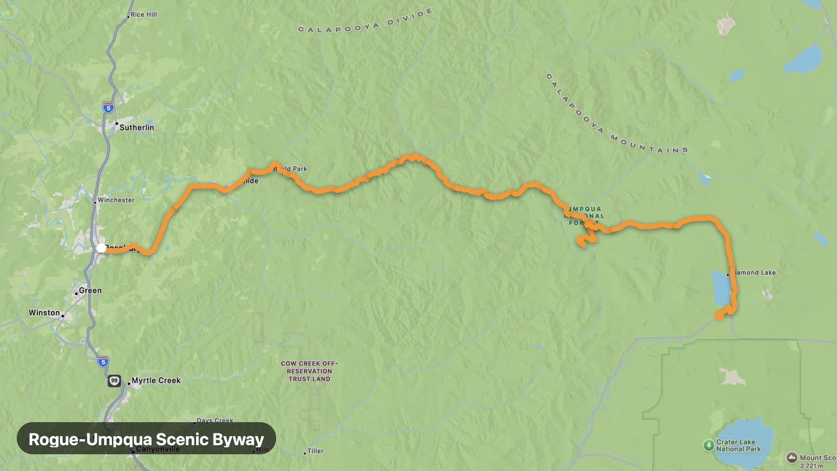 Карта на мото маршрута Rogue-Umpqua Scenic Byway