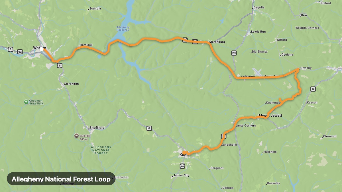 Карта на мото маршрута Allegheny National Forest Loop