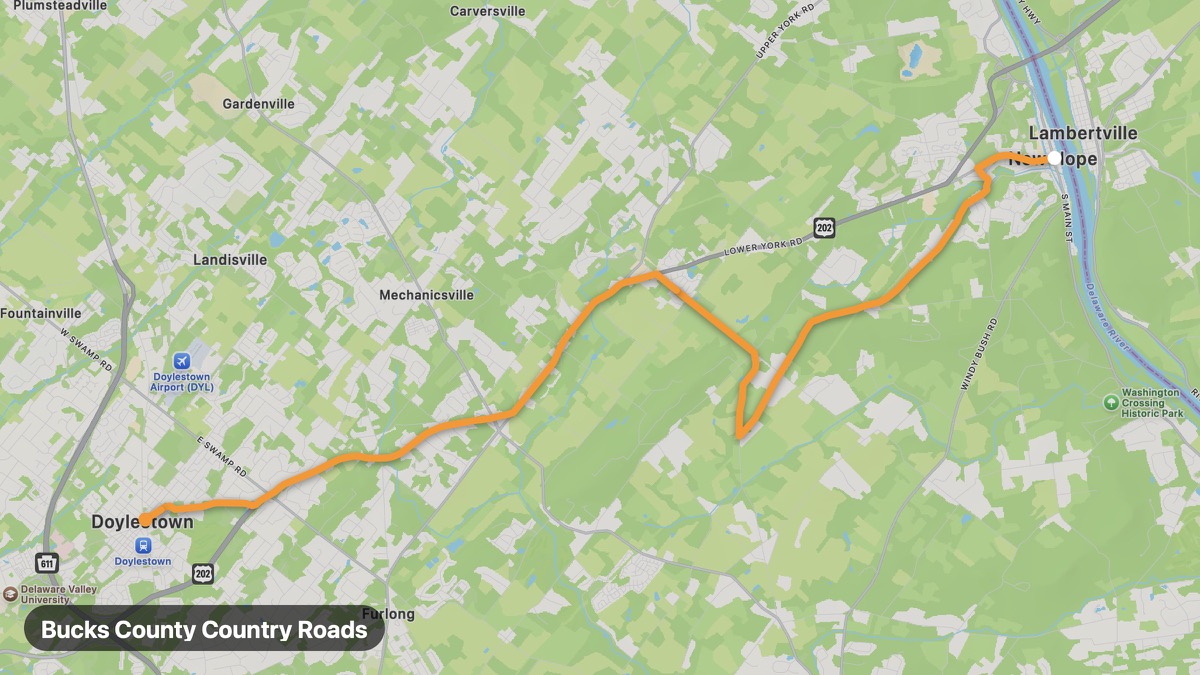 Карта на мото маршрута Bucks County Country Roads