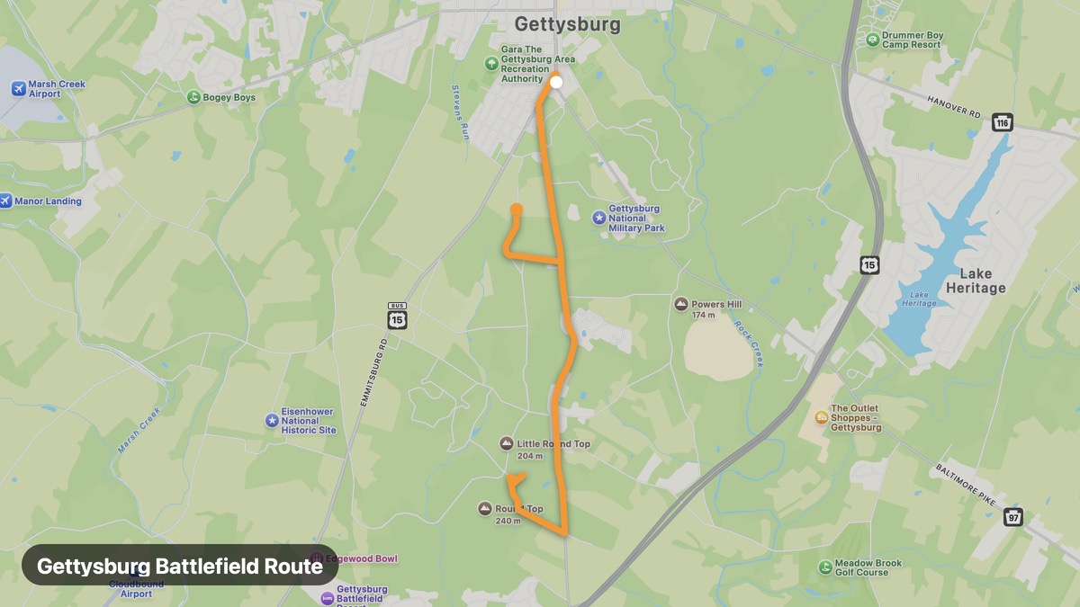Карта на мото маршрута Gettysburg Battlefield Route